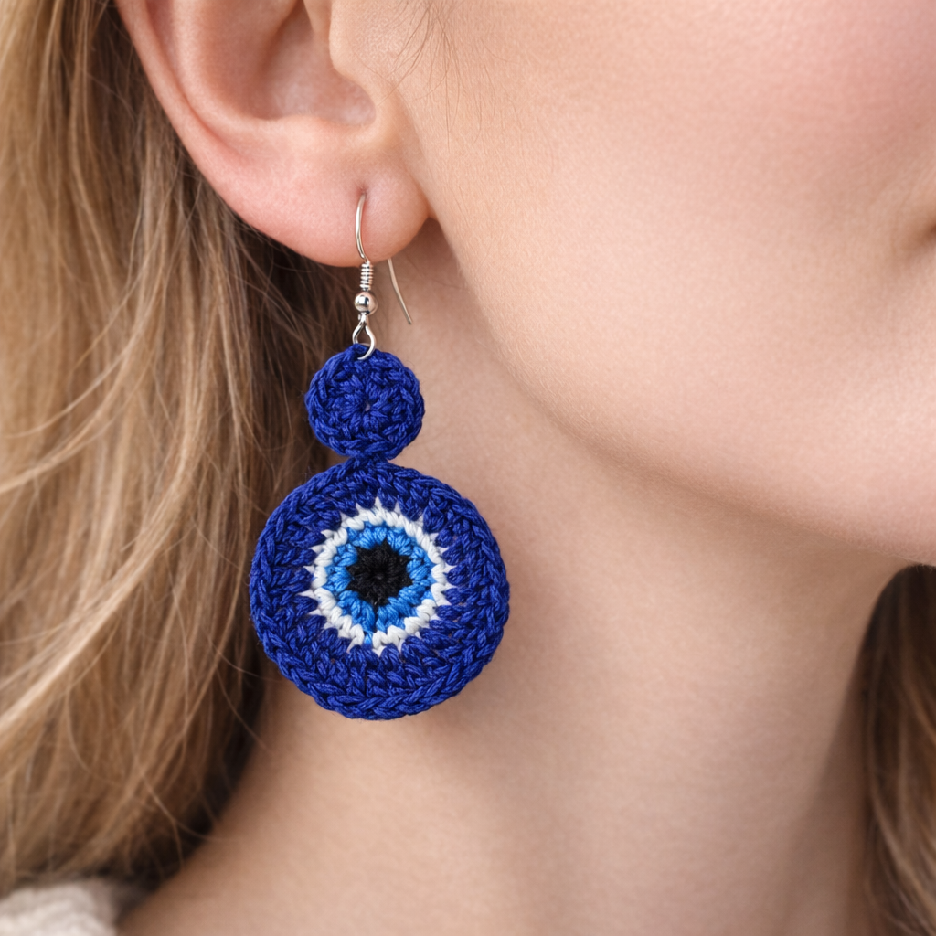 Crochet Round Evil Eye Earrings 🧿