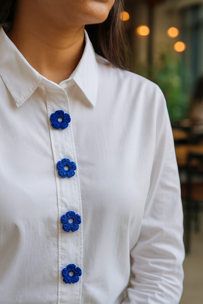 Premium Cotton Thread Button Covers – Crochet Craft for Every Outfit 💙👚