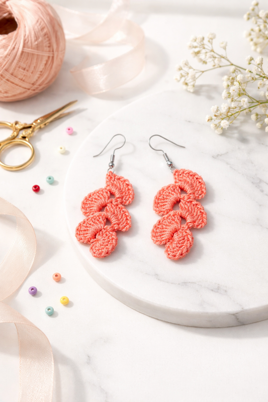 Boho Coral Crochet Earrings ✨