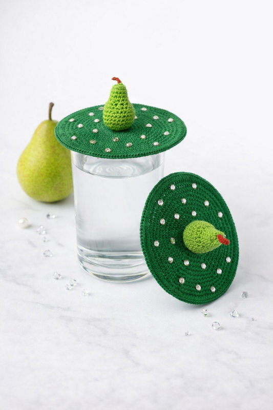 Adorable Crochet Pear Glass Lid Cover – Handmade Cute Drink Protector 🍐