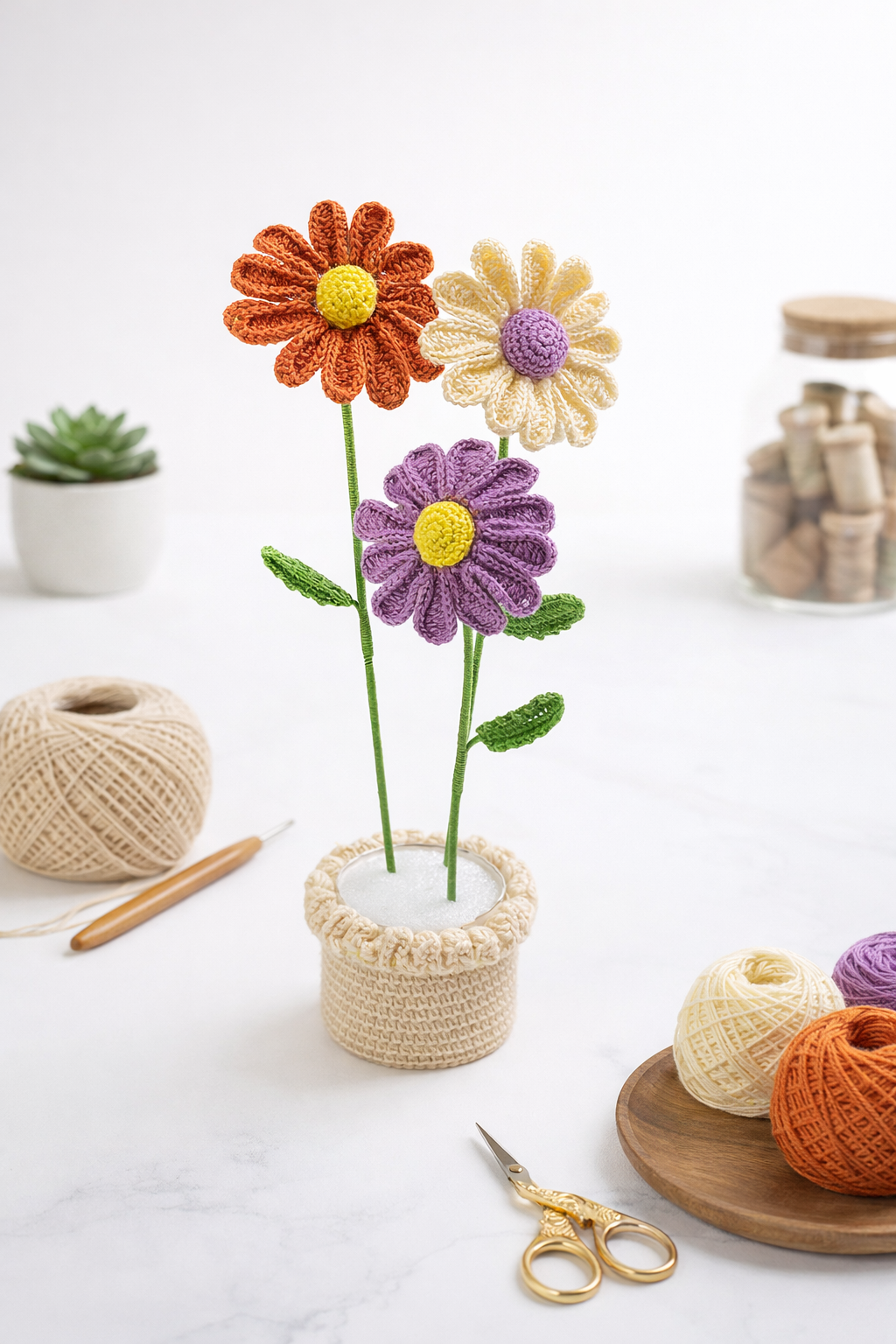 Crochet Flower Pot Décor 🌼