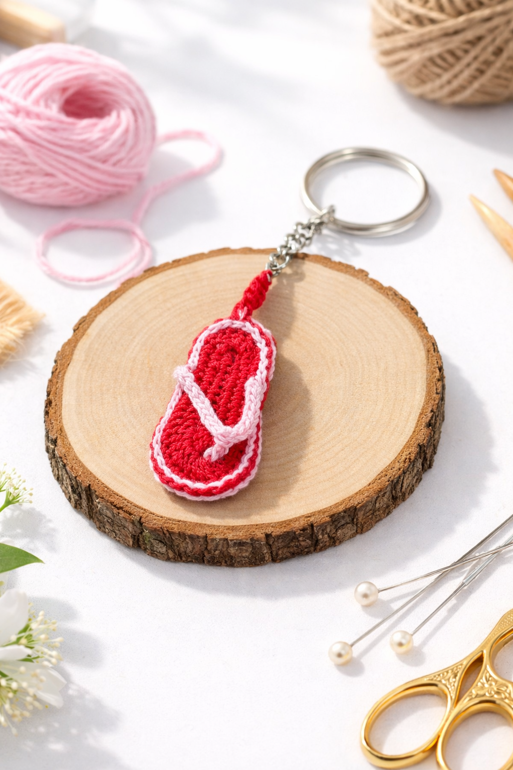Crochet Flip Flop Charm Keychain – Fun Summer Style