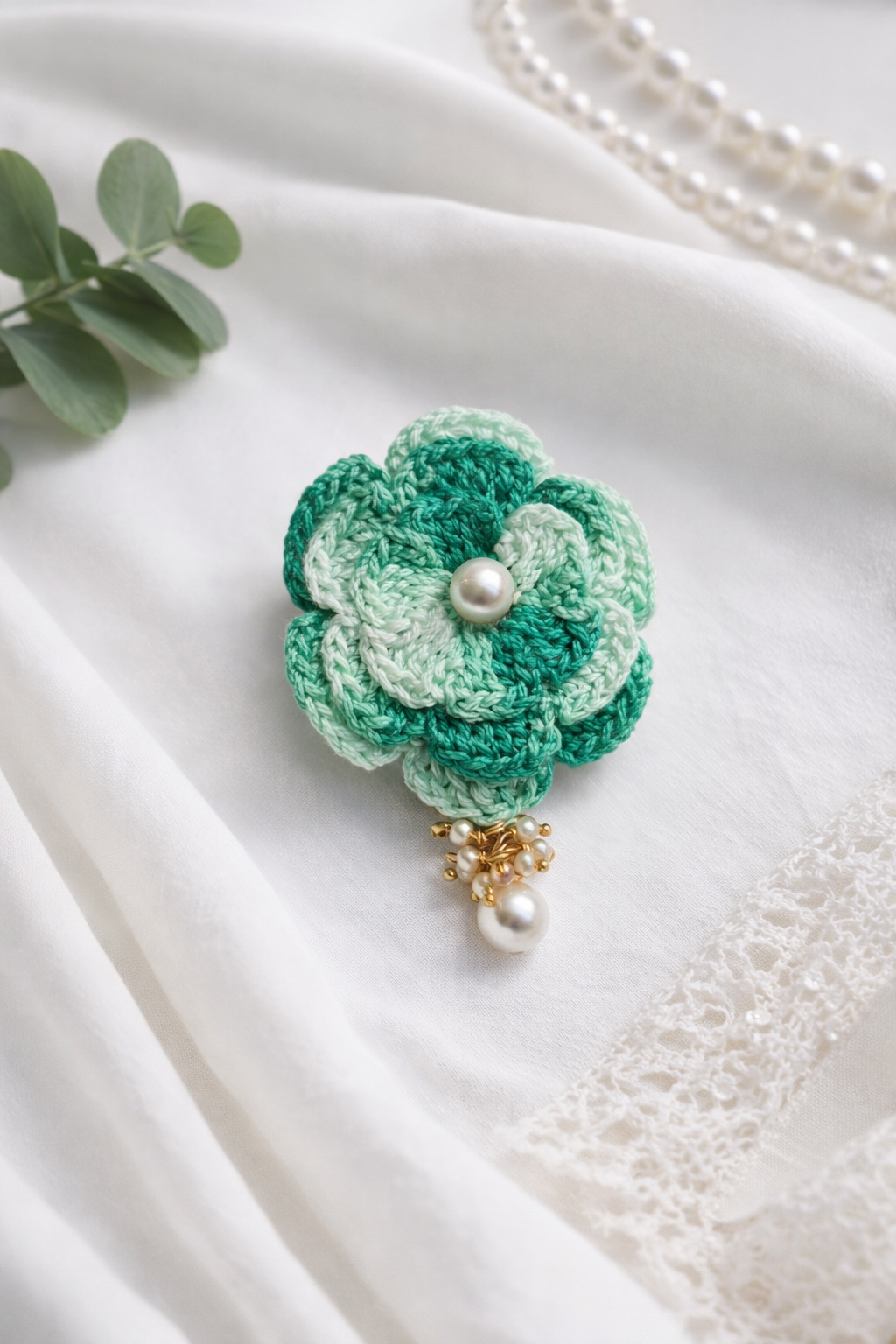 Pearl Blossom Crochet Pin