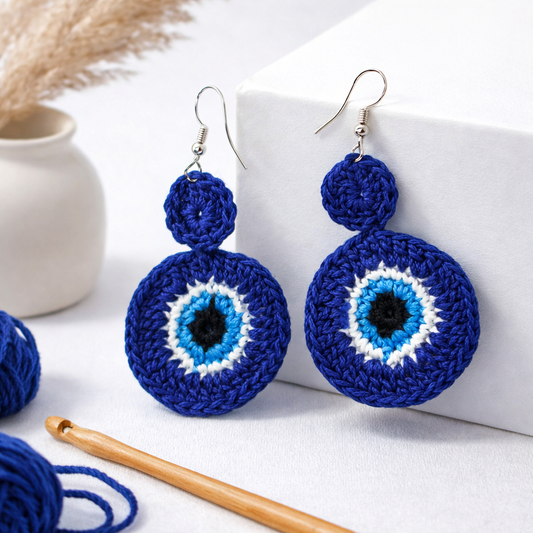 Crochet Round Evil Eye Earrings 🧿
