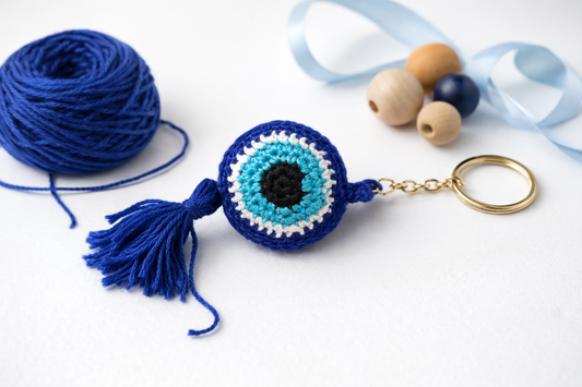 Evil Eye Crochet Keychain | Boho Handmade Charm 🧿