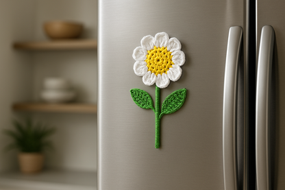 Blooming Daisy Crochet Fridge Magnet - Nature-Inspired Charm for Your Fridge 🌼
