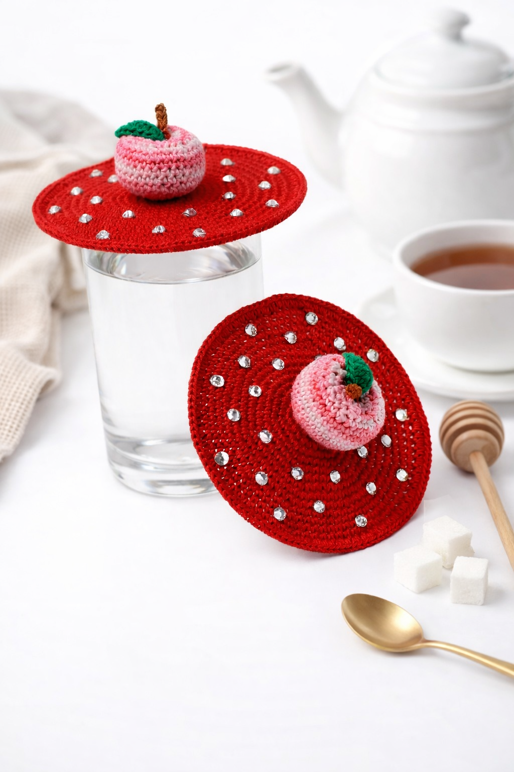 Crochet Apple Glass Lid Topper – Reusable Drink Lid 🍎