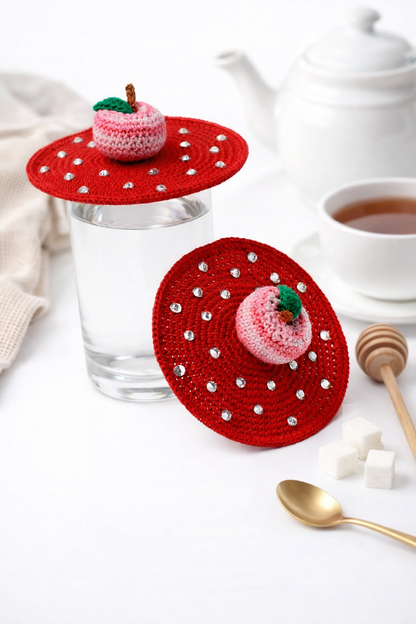 Crochet Apple Glass Lid Topper – Reusable Drink Lid 🍎