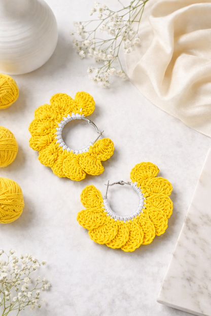 Sunflower Crochet Hoop Earrings 🌻