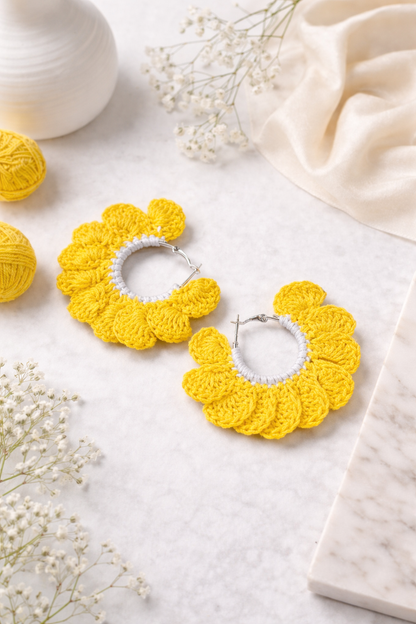 Sunflower Crochet Hoop Earrings 🌻